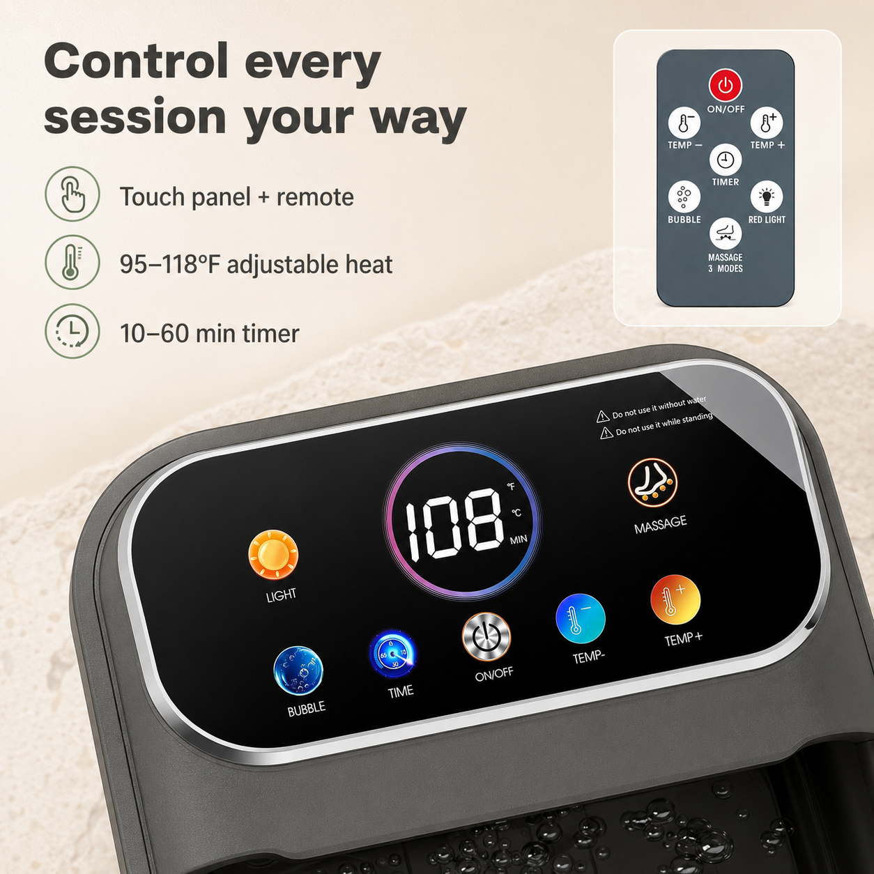 Portable Heated Foot Soak Massager with Bubbles, Rollers, Temperature Control, Remote, and Pedicure Stone