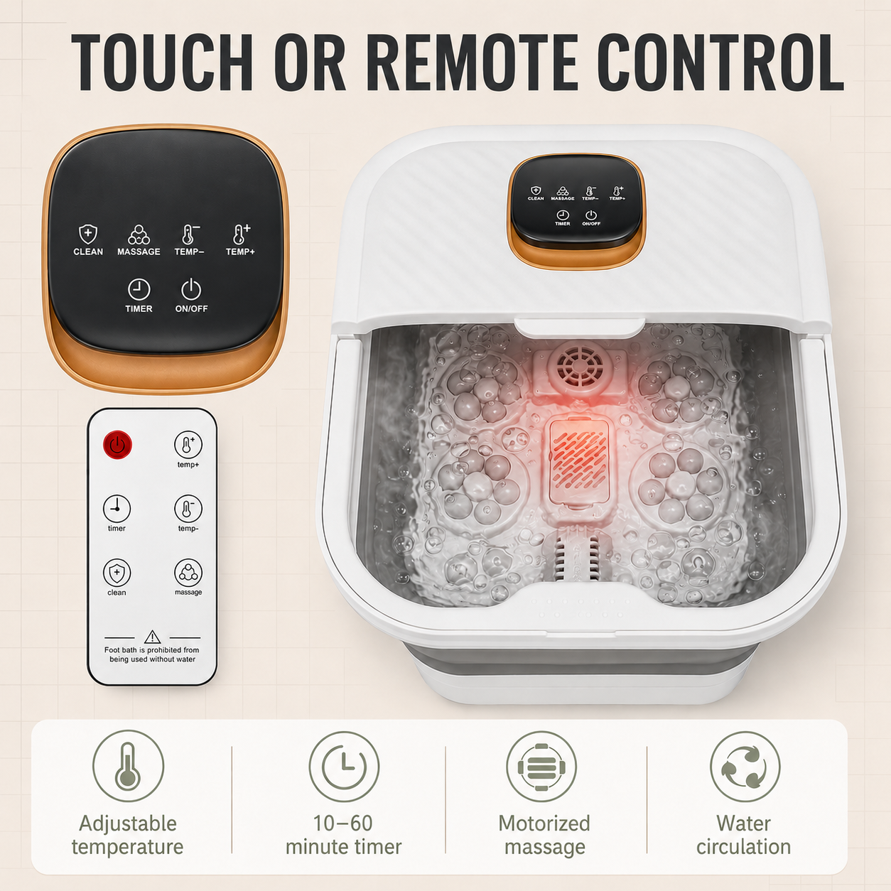 Foldable Heated Foot Bath Massager with Rolling Nodes, Bubbles, Temp Control & Pedicure Set