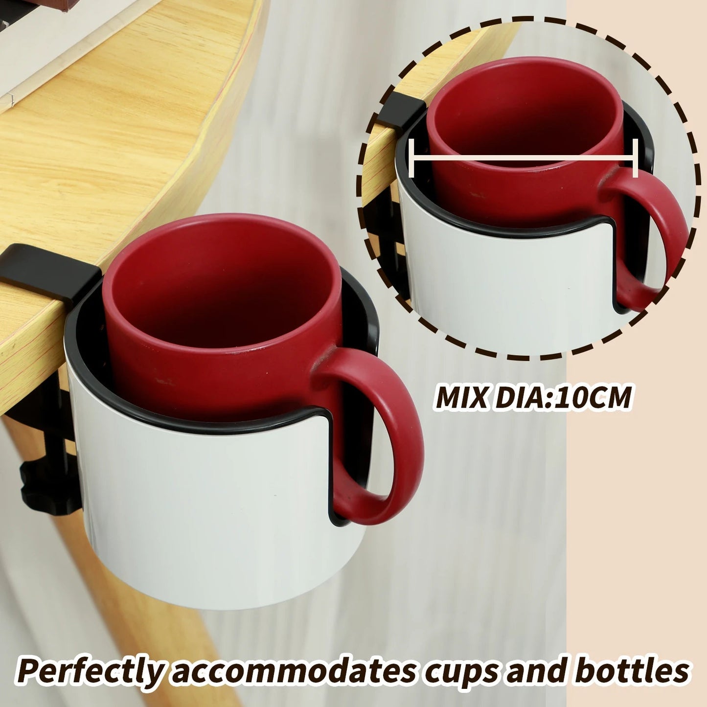 2-in-1 Desk Cup Holder with Adjustable Headphone Hook | 10 cm Diameter