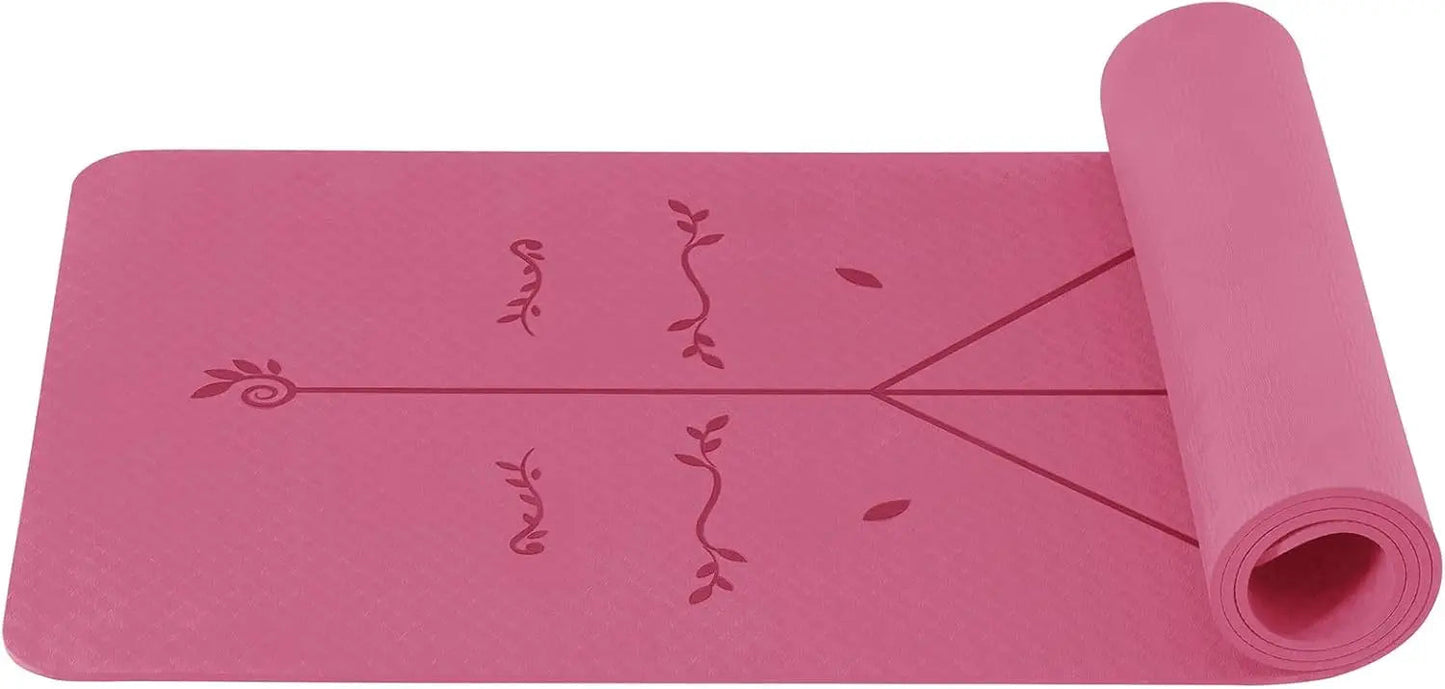 Non-Slip Pilates and Fitness Mat | Skin-Friendly TPE | 183 × 61 × 0.6 cm | With Alignment Lines