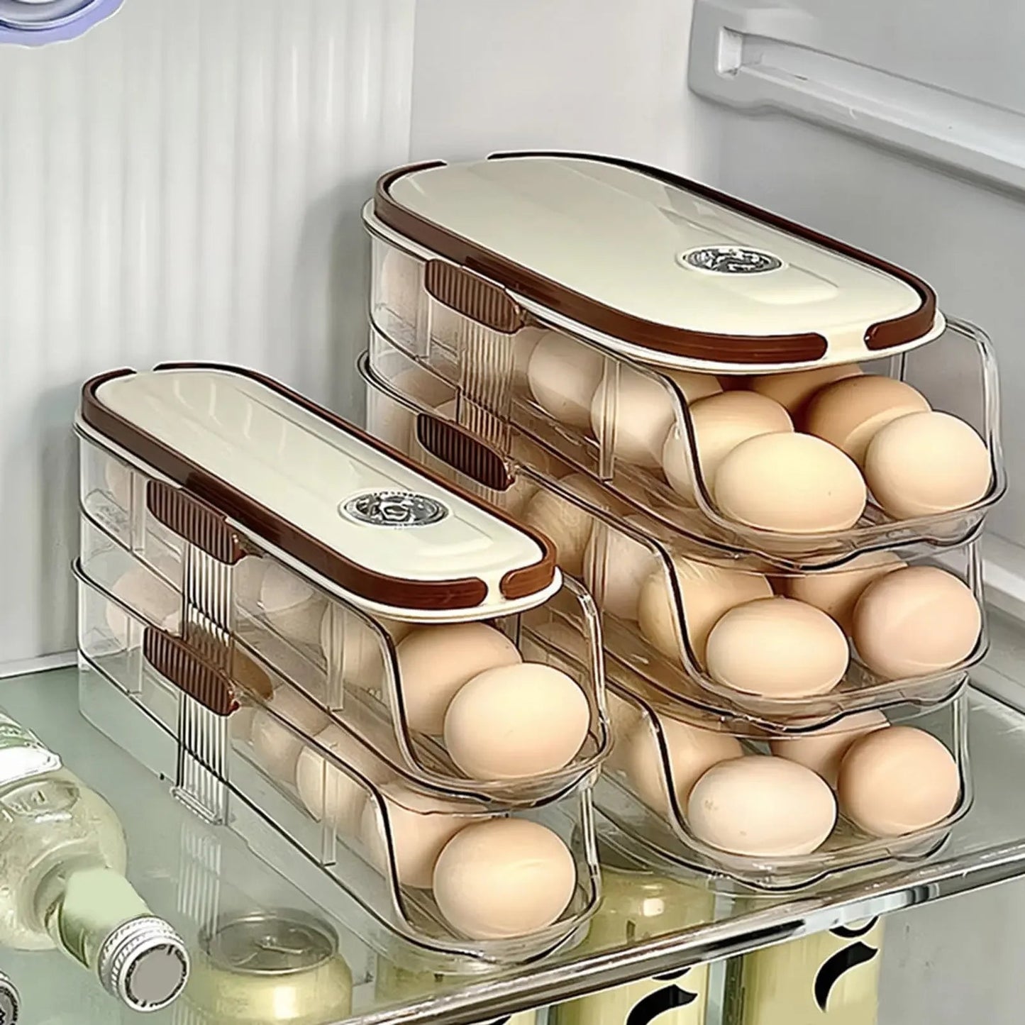 Rolling Refrigerator Egg Holder | Stackable Transparent Storage Box with Lid