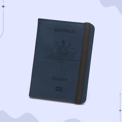 Travel Passport Holder in PU Leather with RFID Protection, Card Slots, Pen Holder, and Elastic Closure