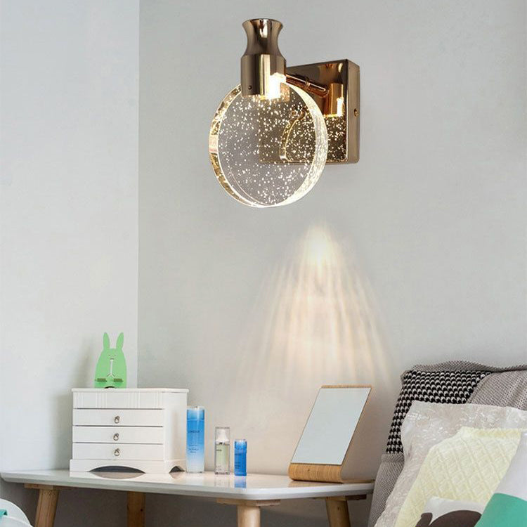 Modern Bedside Lamp - Round LED Wall Sconce in Crystal Design