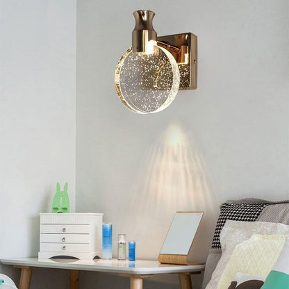 Modern Bedside Lamp - Round LED Wall Sconce in Crystal Design