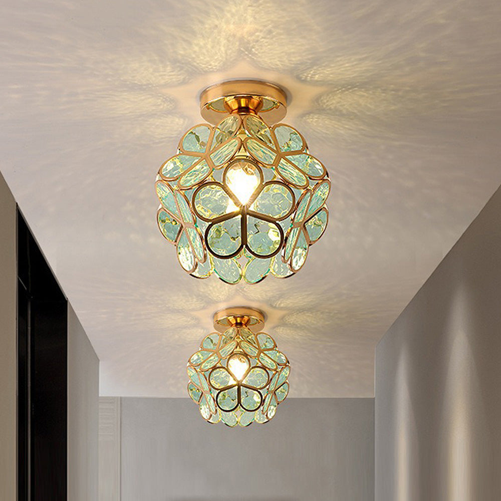 Floral Patterned Glass Ceiling Light Fixture