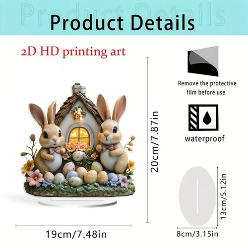 Easter Bunny Decoration | Flat Acrylic Table Centerpiece for Home, Office, Garden