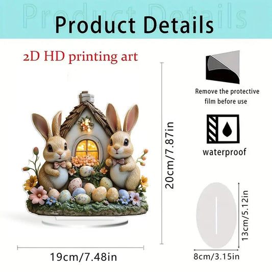 Easter Bunny Decoration | Flat Acrylic Table Centerpiece for Home, Office, Garden