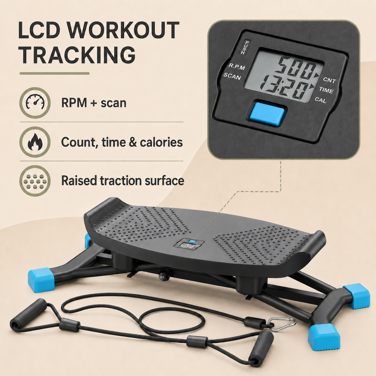 Ski Trainer with Side Motion, Resistance Bands, LCD Display, 440 lb Capacity
