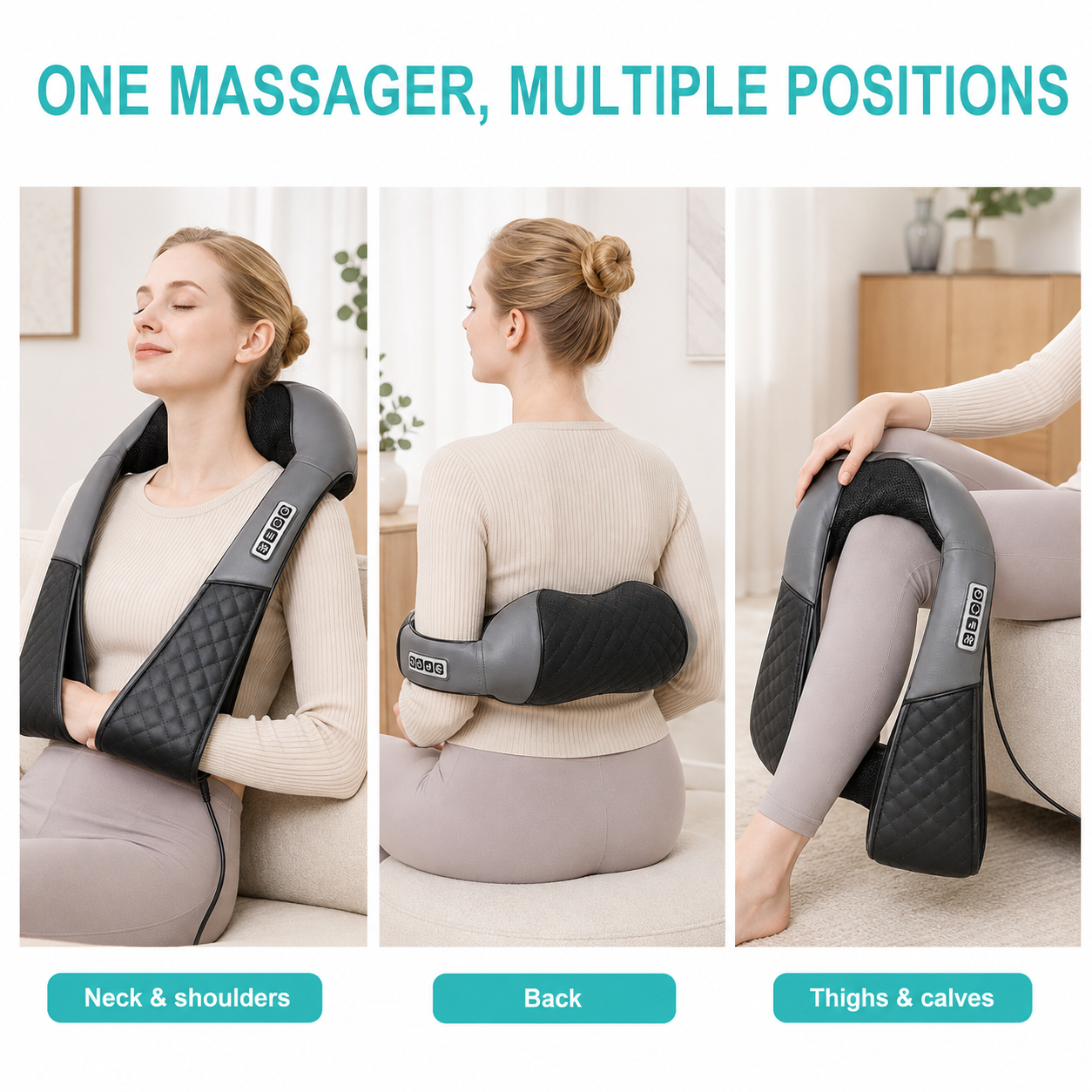 Neck and Shoulder Massager with Heat – 8 Kneading Nodes, 3 Speeds, Auto Reverse & Car Charger