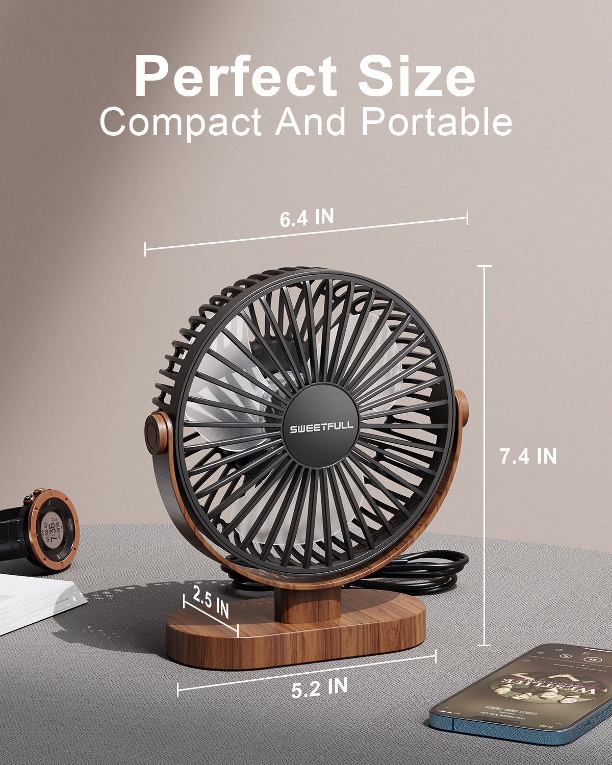 6.5 Inch Portable USB Desk Fan for Home, Office, Car, and Travel