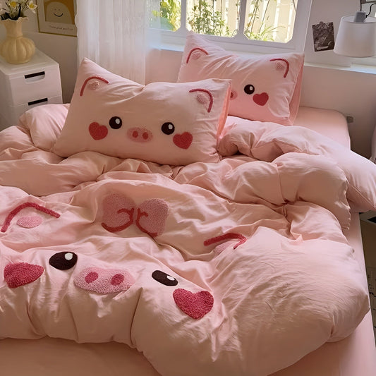 Cozy Bedding Set Featuring Adorable Piglet Design – Ideal for Kids' Rooms