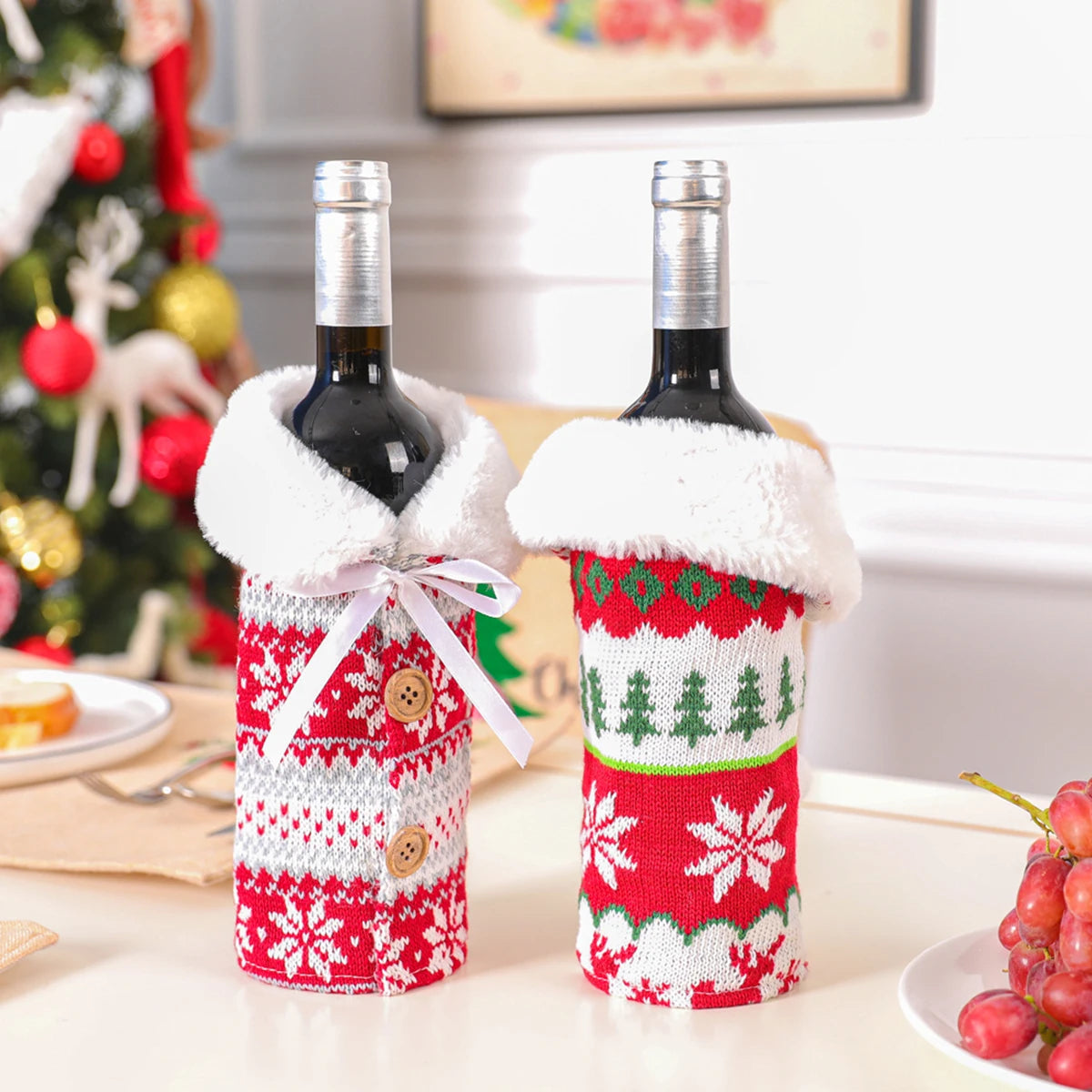 Festive Wine Bottle Cover with Holiday Design - Fabric Sleeve for Wine & Sparkling Wine - Perfect Gift Idea