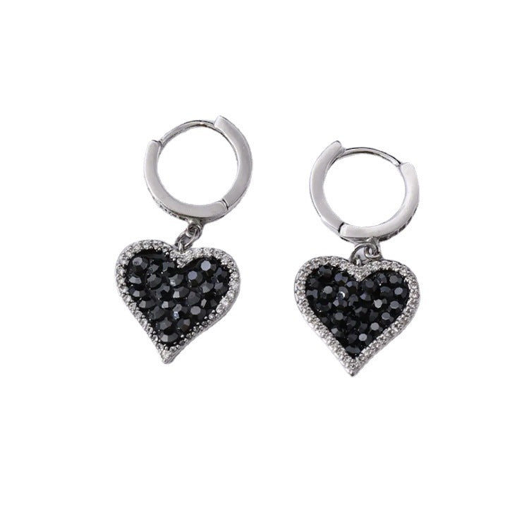 Elegant Black Heart Earrings with Dazzling Zirconia