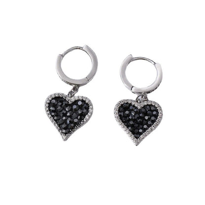 Elegant Black Heart Earrings with Dazzling Zirconia