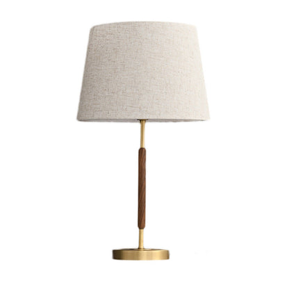 Elegant Brass Fabric Cylinder Table Lamp - Single Light for Home Decor