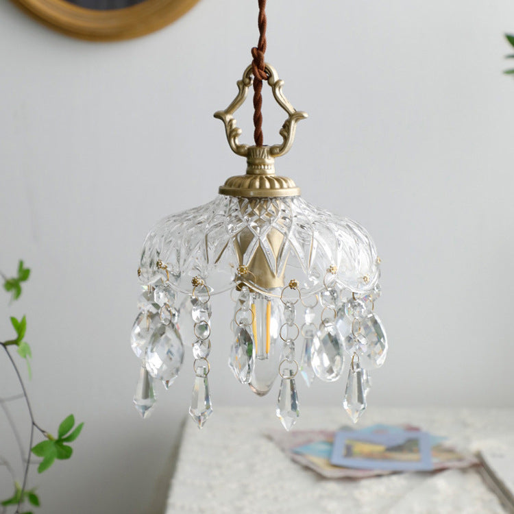 Floral Pendant Light with Vintage Copper and Crystal Accents