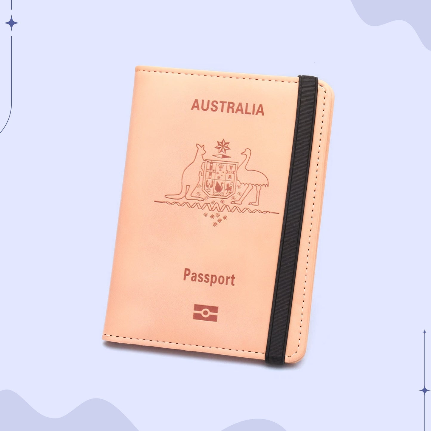 Travel Passport Holder in PU Leather with RFID Protection, Card Slots, Pen Holder, and Elastic Closure