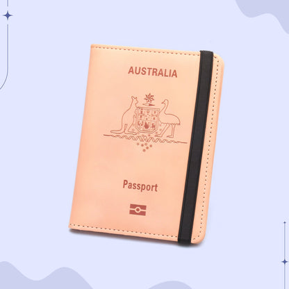 Travel Passport Holder in PU Leather with RFID Protection, Card Slots, Pen Holder, and Elastic Closure