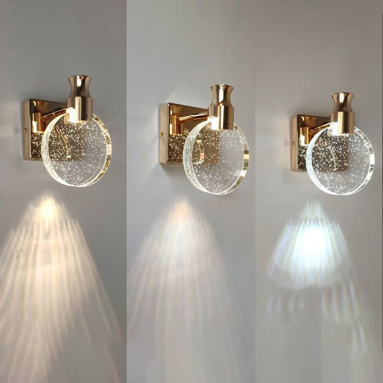 Modern Bedside Lamp - Round LED Wall Sconce in Crystal Design