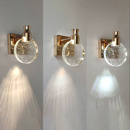 Modern Bedside Lamp - Round LED Wall Sconce in Crystal Design