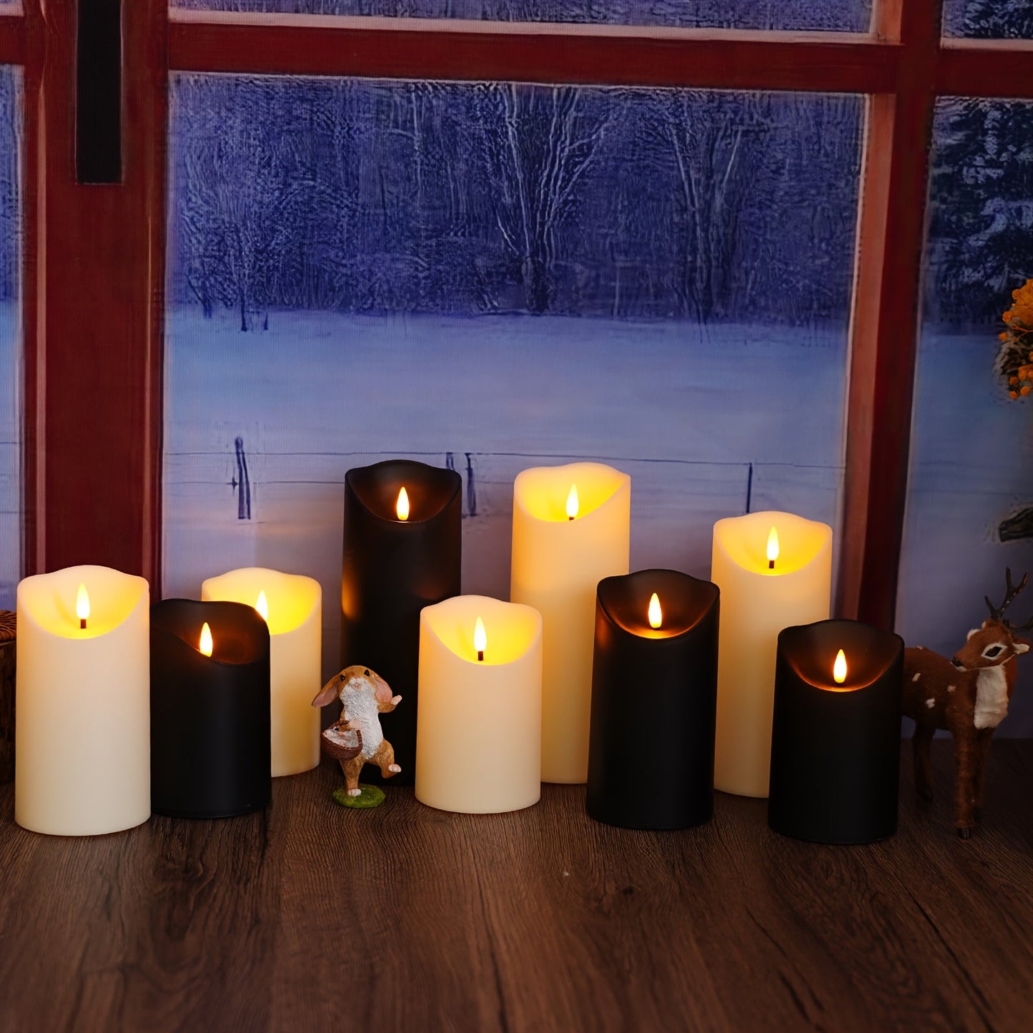 Set of 9 Flameless LED Candles with Remote and Glittery Finish