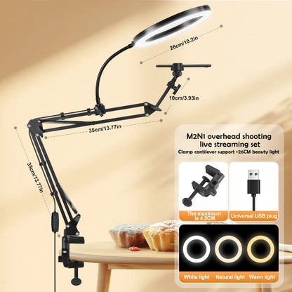 Adjustable Arm LED Ring Light with Phone Holder | 3 Color Modes & USB Powered | Perfect for Live Streaming, Videos, and Selfies