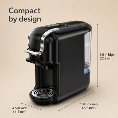 Versatile 5-in-1 Coffee Maker – Works with Nespresso, K-Cup, Dolce Gusto, ESE Pods, and Ground Coffee, 20-Bar Hot/Cold