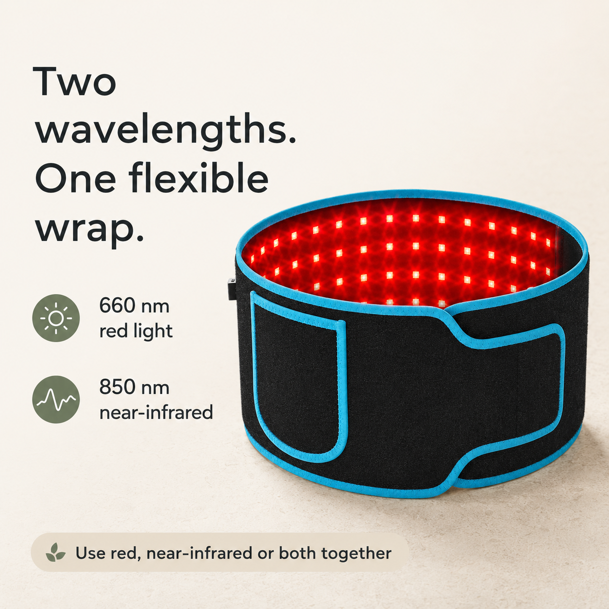 Red Light Therapy Belt 660nm & 850nm | 2000W/m² LED with 4 Settings & Timer