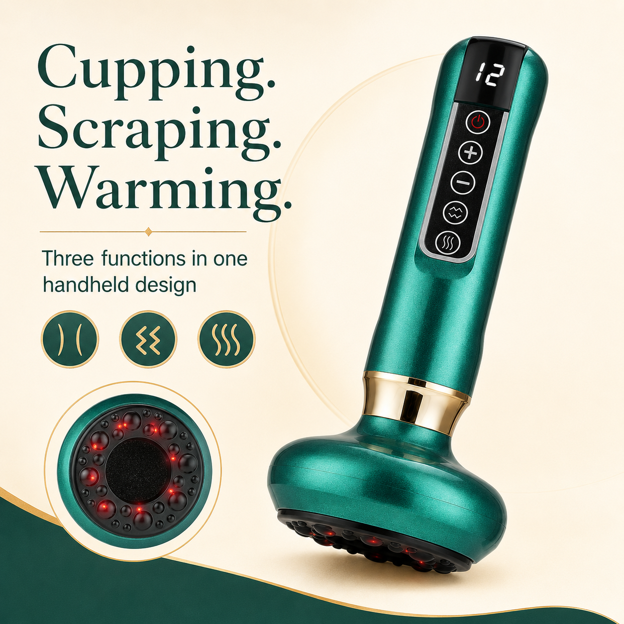Cordless Electric Cupping Massager with 12 Suction Levels & Infrared Heat