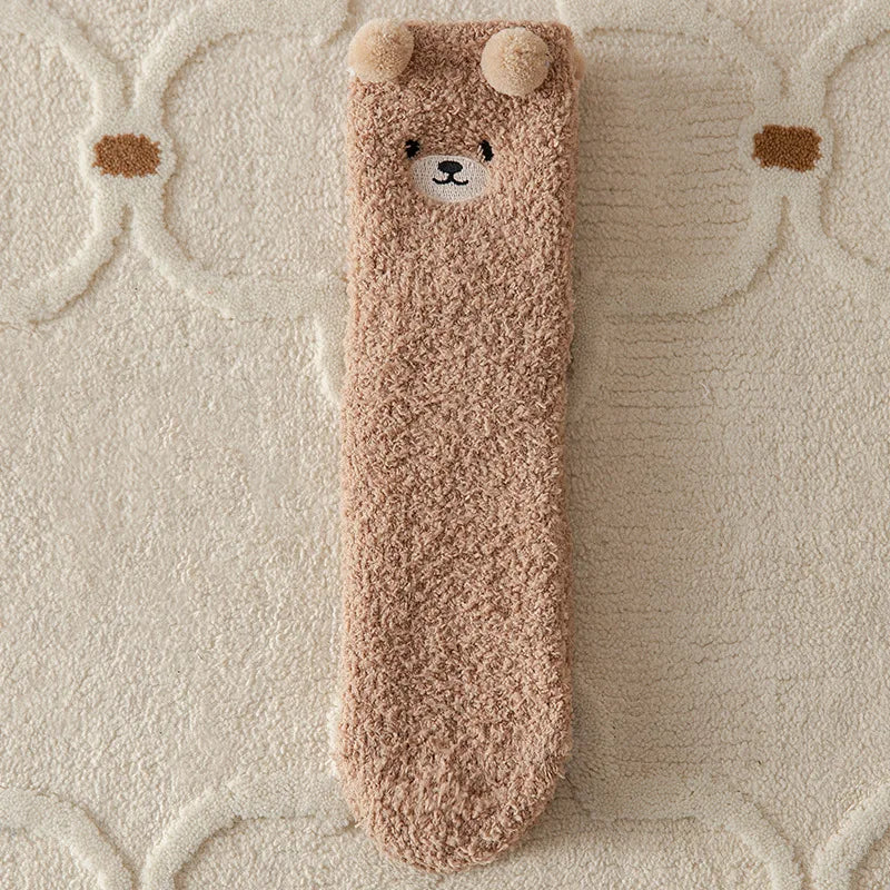Warm Fuzzy Socks for Women | Soft & Plush | 3D Bear Print | Japanese-Korean Style