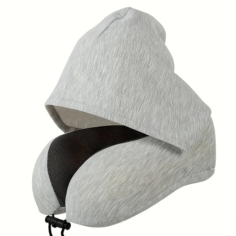 Memory Foam U-Shaped Neck Pillow with Hood | Removable Cover | 25x23x15 cm
