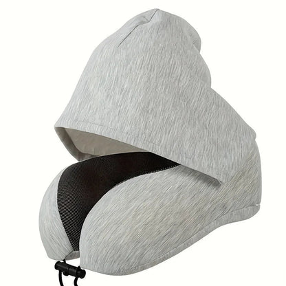 Memory Foam U-Shaped Neck Pillow with Hood | Removable Cover | 25x23x15 cm
