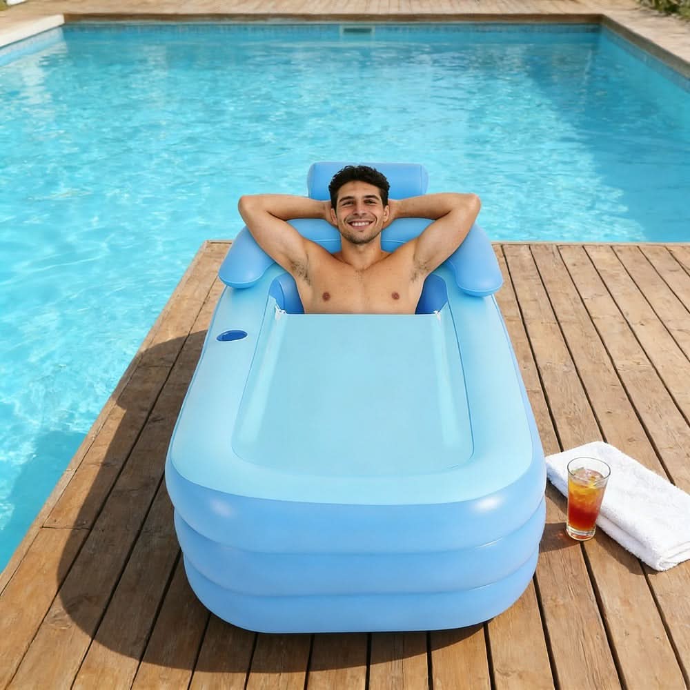 Portable PVC Bathtub with Relaxing Backrest – Foldable Design