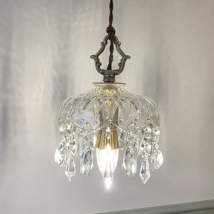 Floral Pendant Light with Vintage Copper and Crystal Accents
