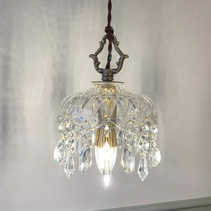 Floral Pendant Light with Vintage Copper and Crystal Accents