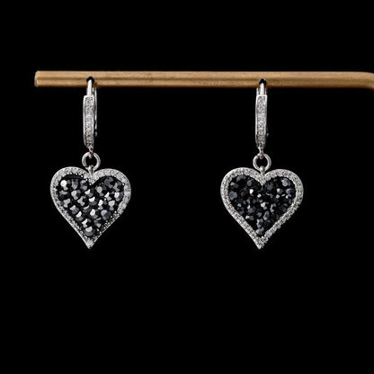 Elegant Black Heart Earrings with Dazzling Zirconia