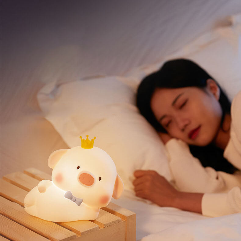 Charming Silicone LED Night Light in Pig Shape - Contemporary Table Lamp