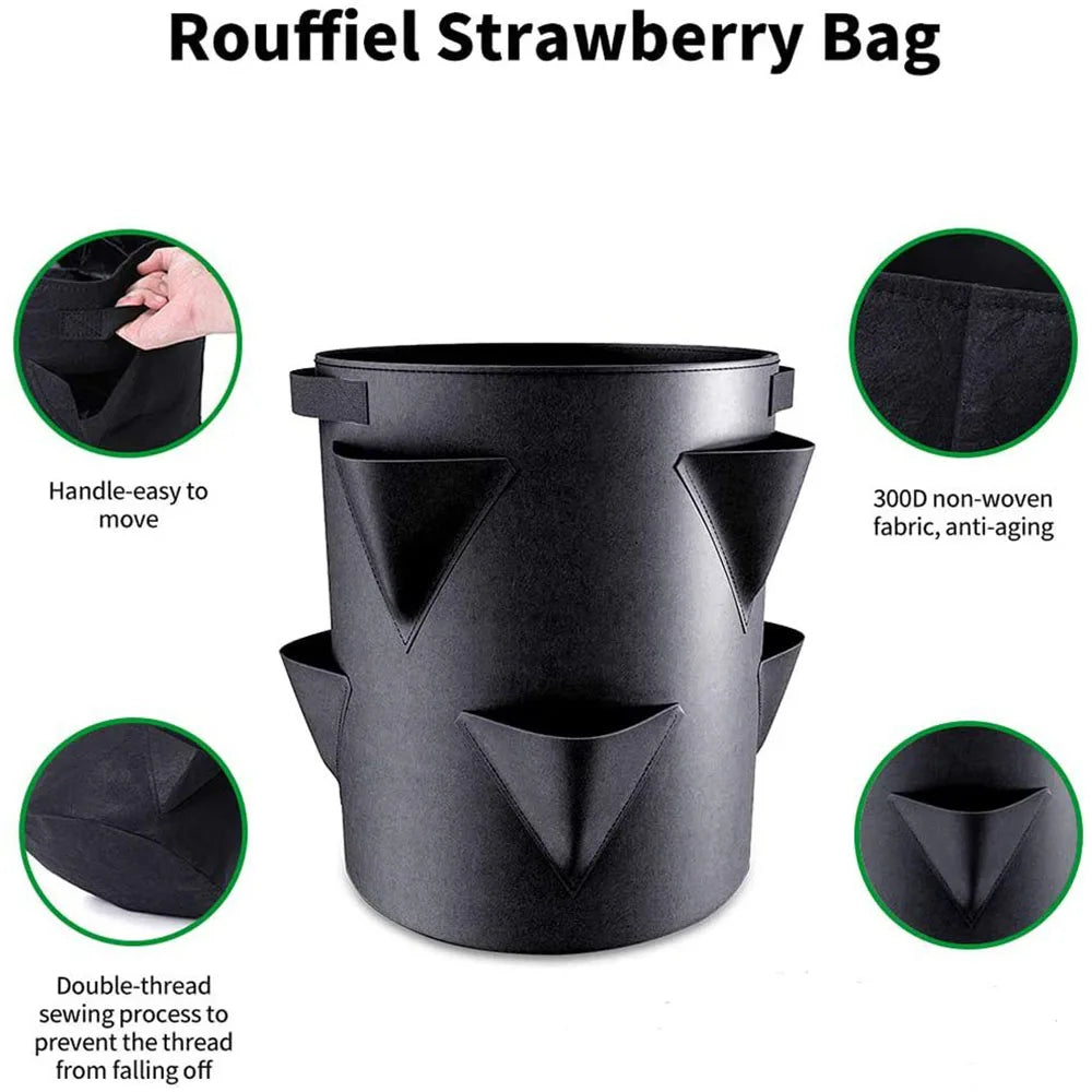 Breathable Strawberry Planting Bag | 5/7/10 Gallon Sizes (20–45 × 25–35 cm) | Container for Balcony and Garden Plants