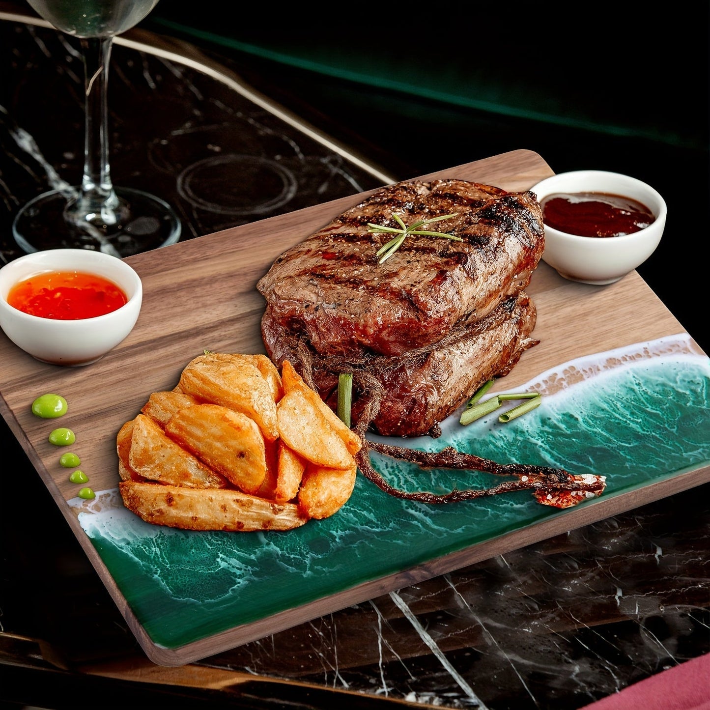 Wooden Cutting Board with Ocean Resin – Charcuterie and Cheese Platter