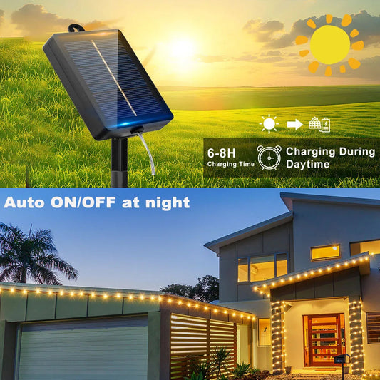 Solar String Lights | 5m Hemp Rope Design | 100-200 LED Bulbs | IP65 Rated