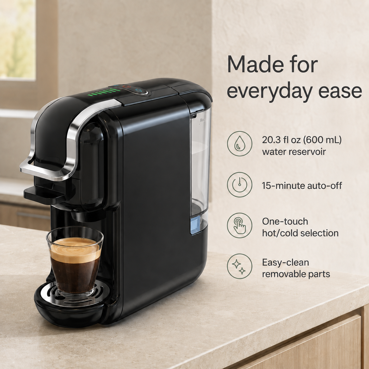 Versatile 5-in-1 Coffee Maker – Works with Nespresso, K-Cup, Dolce Gusto, ESE Pods, and Ground Coffee, 20-Bar Hot/Cold