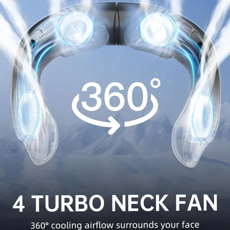 Portable Neck Fan with 4-Speed Turbo Airflow | Rechargeable 4000mAh Battery | Bladeless Design with LED Display