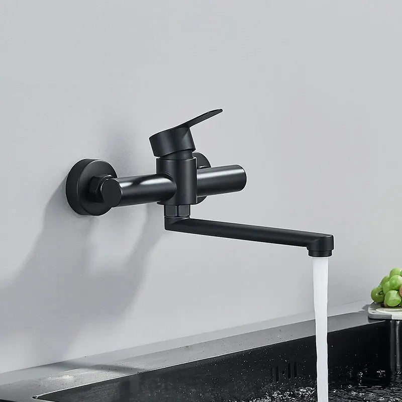 Wall-Mounted 360° Swivel Faucet with Dual Handles for Hot and Cold Water
