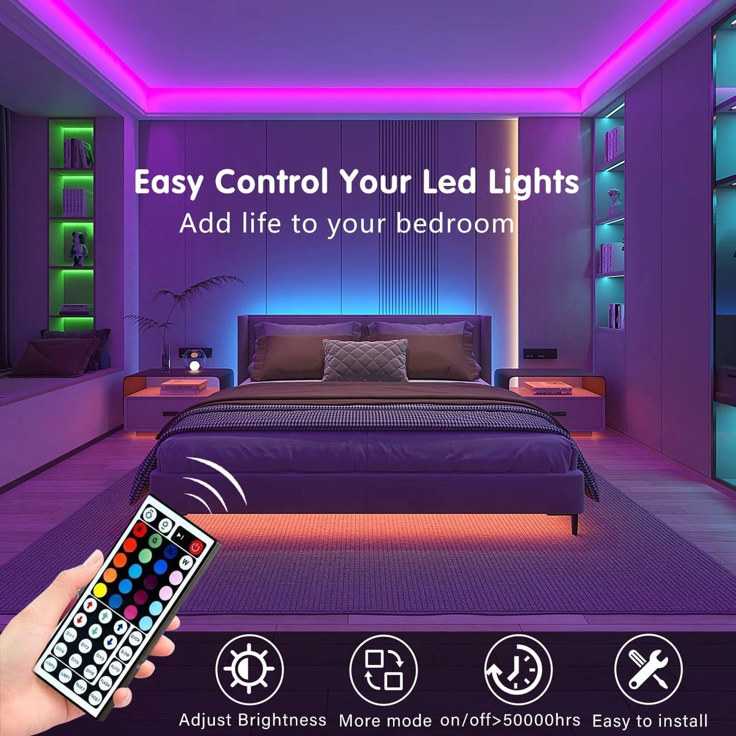 RGB USB Light Strip with 44-Key Remote for Room, TV & Party – 1–20 m