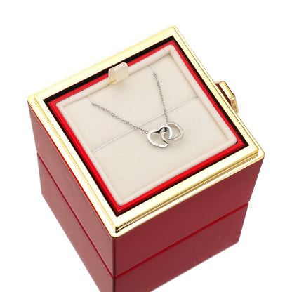 Jewelry Box with Eternal Rose and Heart Pendant – 14k White Gold & 18k Gold Finish