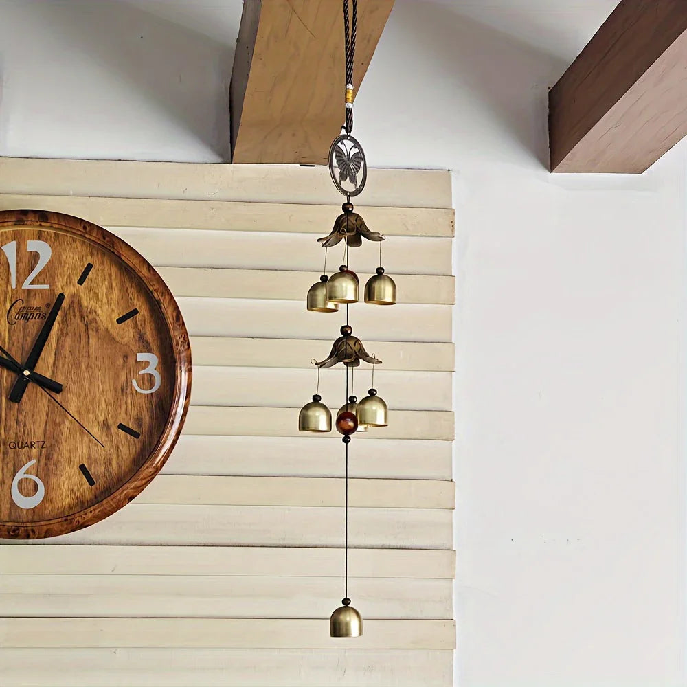 Double Bell Wind Chime | Metal Pendant | Home & Garden Decor | Hanging Brass Bell