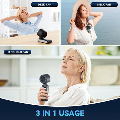Battery-Powered Handheld Fan with LED Light - 5-Speed 12-Hour Cooling