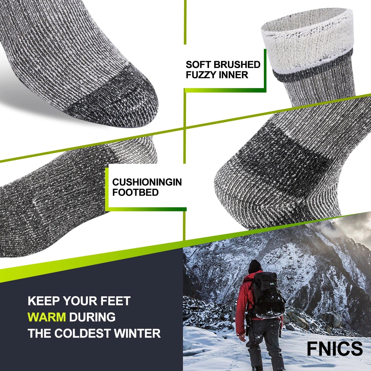 3-Pack of Thick Warm Merino Wool Socks | Durable, Breathable | Great for Work, Hiking & Outdoor Use