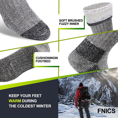 3-Pack of Thick Warm Merino Wool Socks | Durable, Breathable | Great for Work, Hiking & Outdoor Use