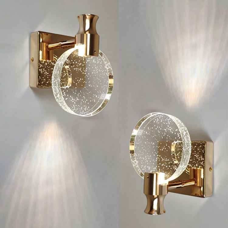 Modern Bedside Lamp - Round LED Wall Sconce in Crystal Design